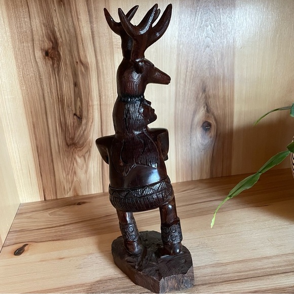Mid Century Modern Vintage Iron Wood Hand-carved Yaqui Deer Dancer Figure - Picture 5 of 14